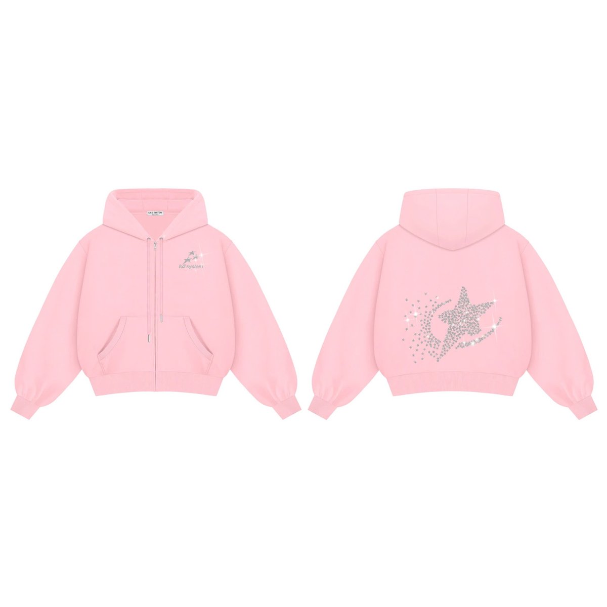 KILL SYSTEM SUPER STAR Glitter Zip-up Hoodie Boxy Fit