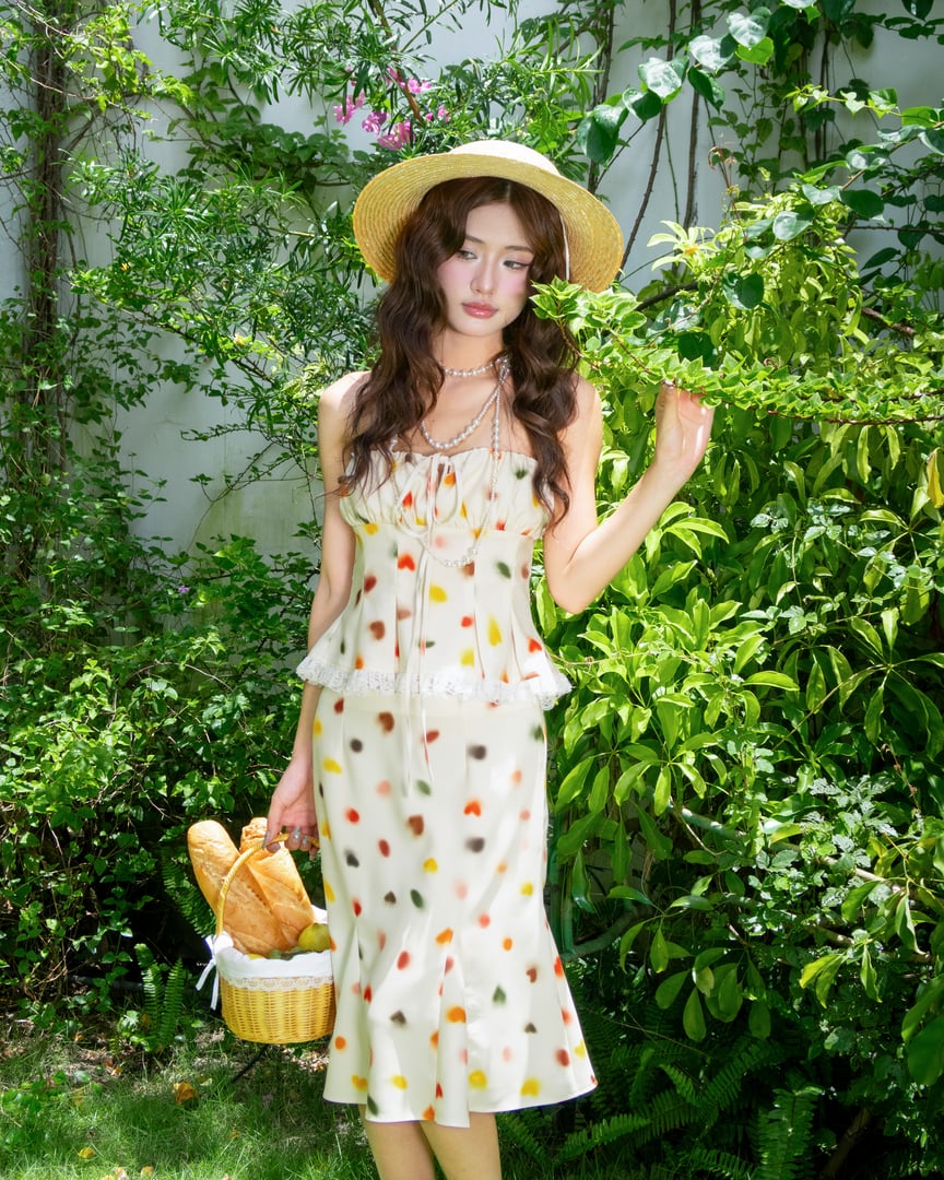 DUUSTU Polka Heart Hearka Top and Shorts Set - Cream