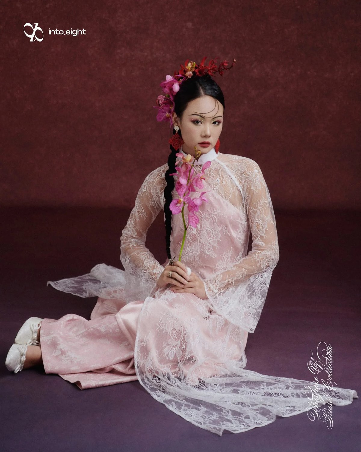 into.eight Áo Dài Duyên Floral Lace Layered Dress