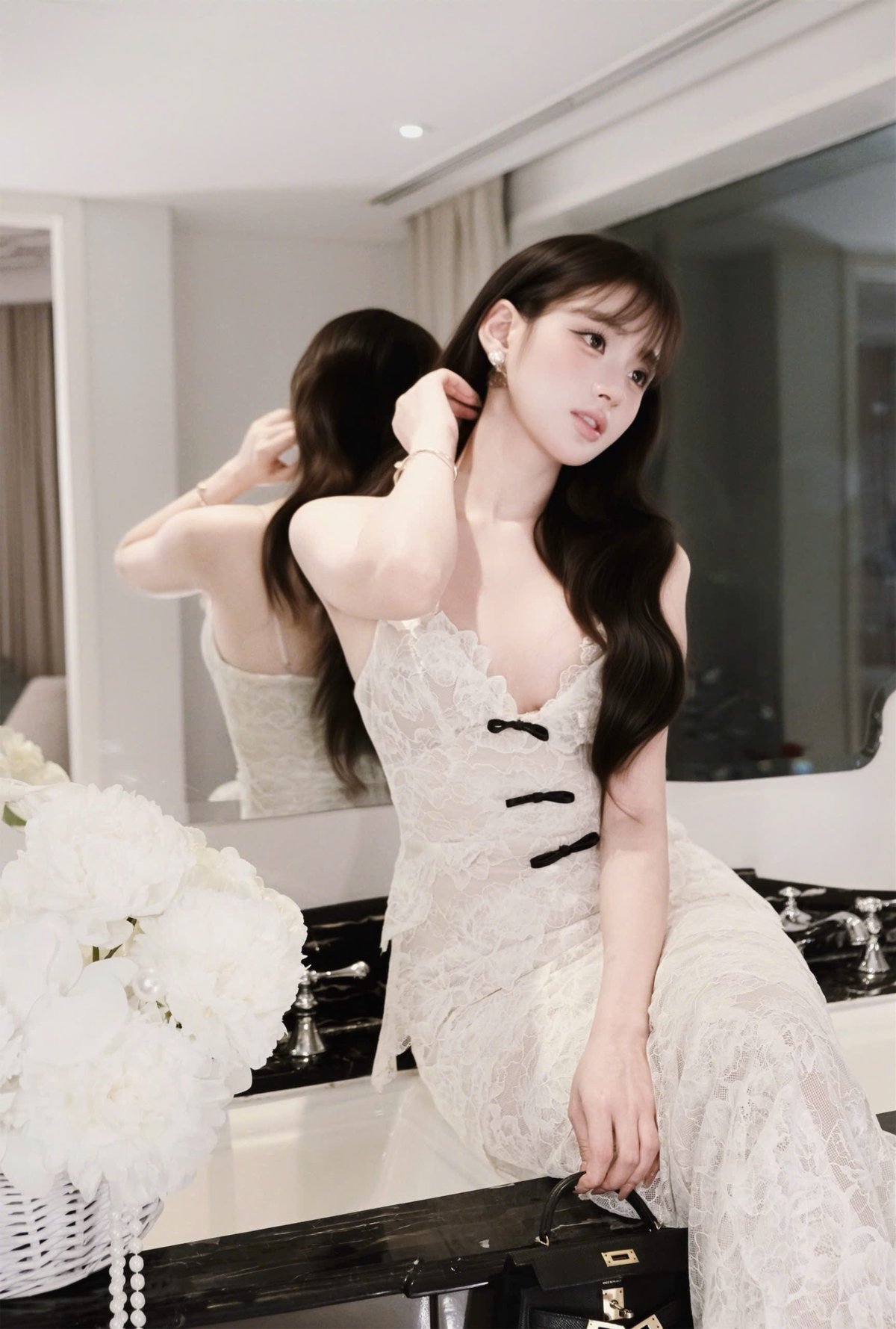 CHOU CHOU Black Lace Tiered Bow Dress