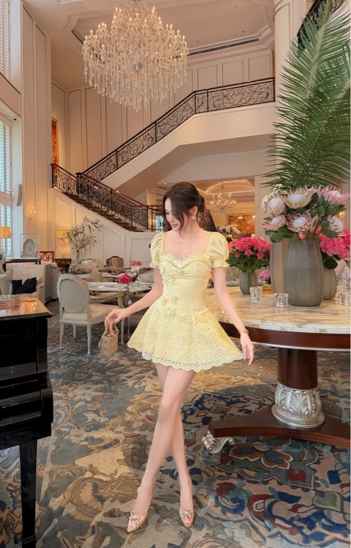THAOBIBI Butterfly Embellished Puff Sleeve Mini Dress