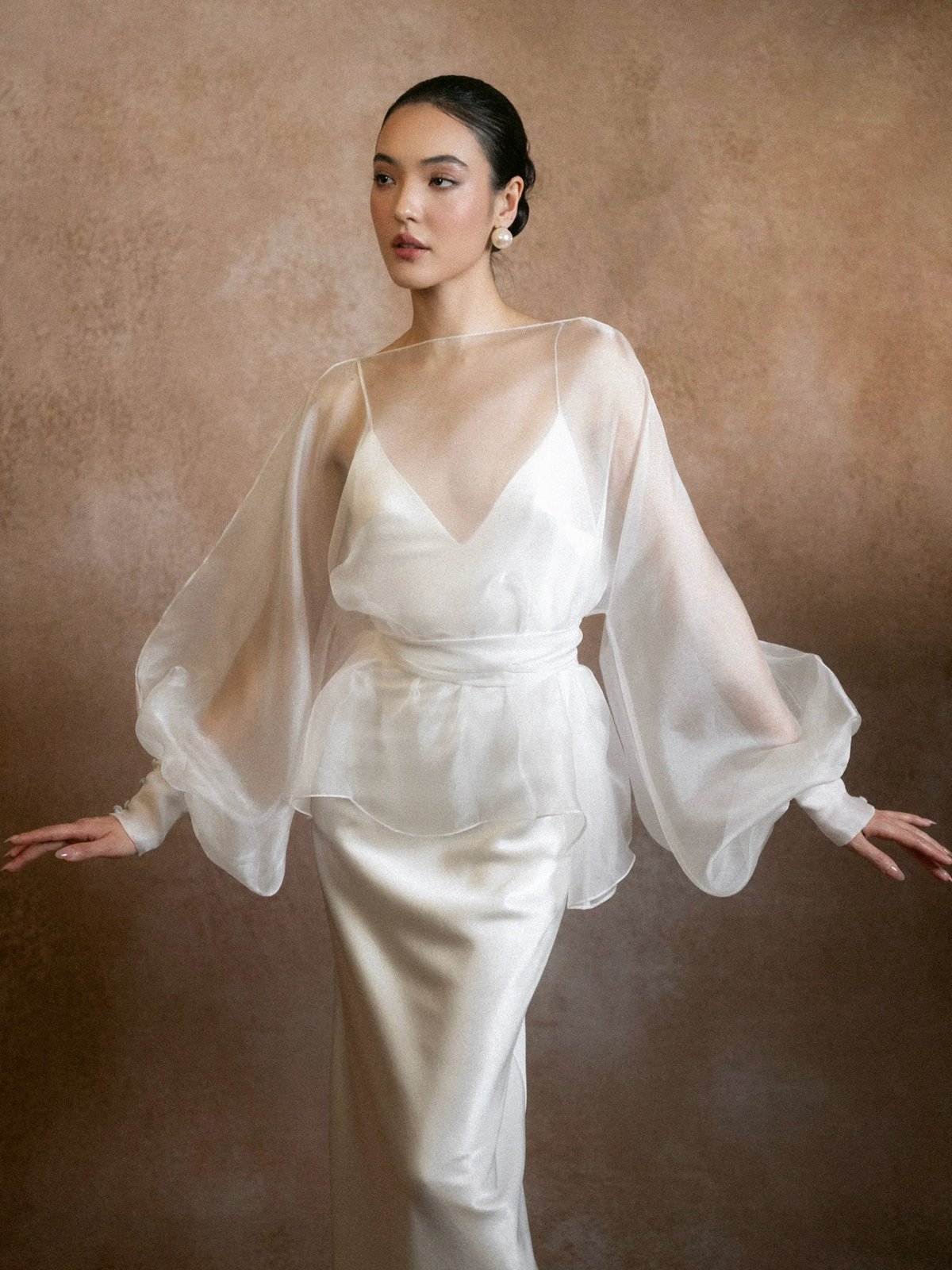 KISSERINE ÉLIE Dress - Satin Silk Wedding Gown with Sheer Voile Top