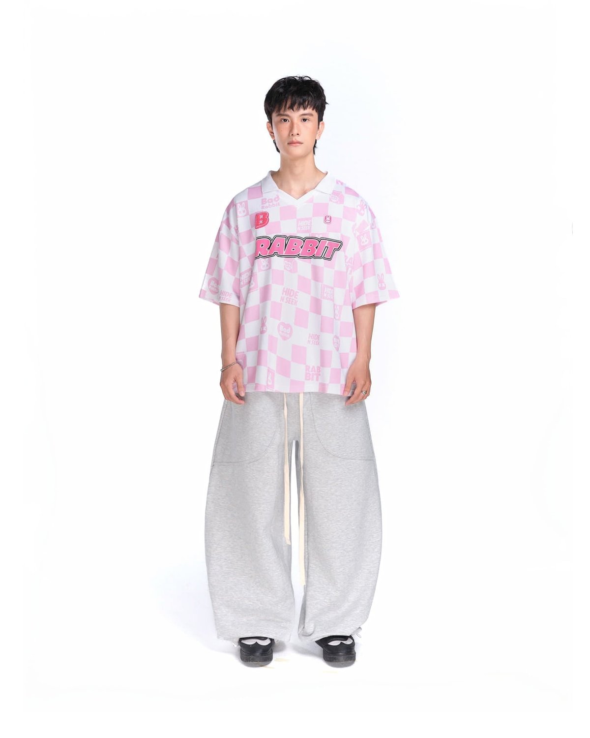 BAD RABBIT Strawberry Milk Rabbit Boxy Jersey Polo T-Shirt