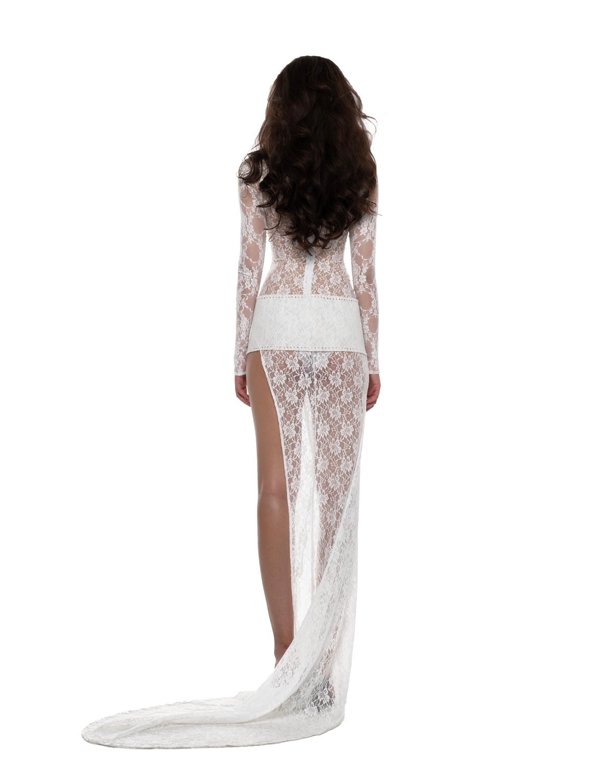 HUELLEYROSE Aki White Floral Lace Corset Asymmetric Dress