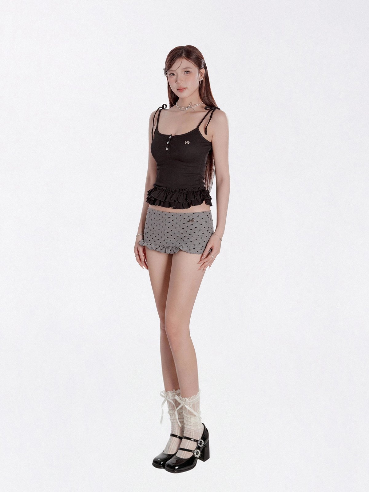 DKMV Rose Tie-Shoulder Ruffle Top