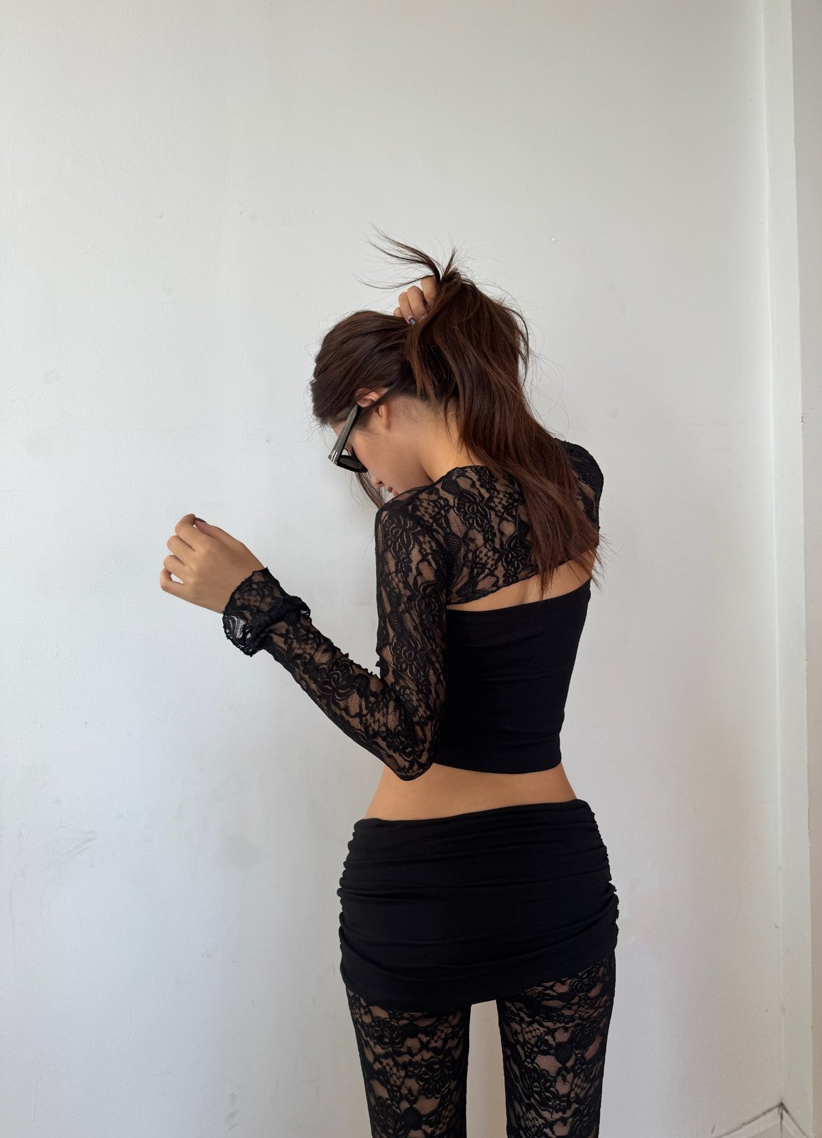 SAMANTHA KILLSYSTEM Lace Flare Pants and Low-Rise Mini Skirt Set