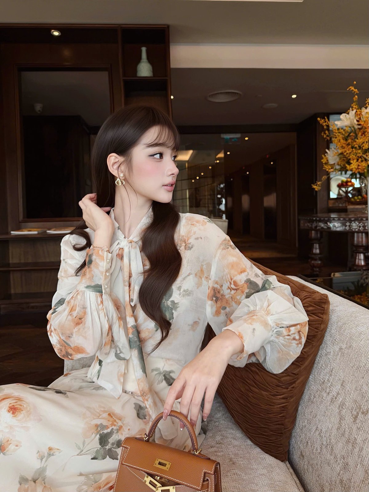CHOU CHOU 花卉蝴蝶結長裙套裝