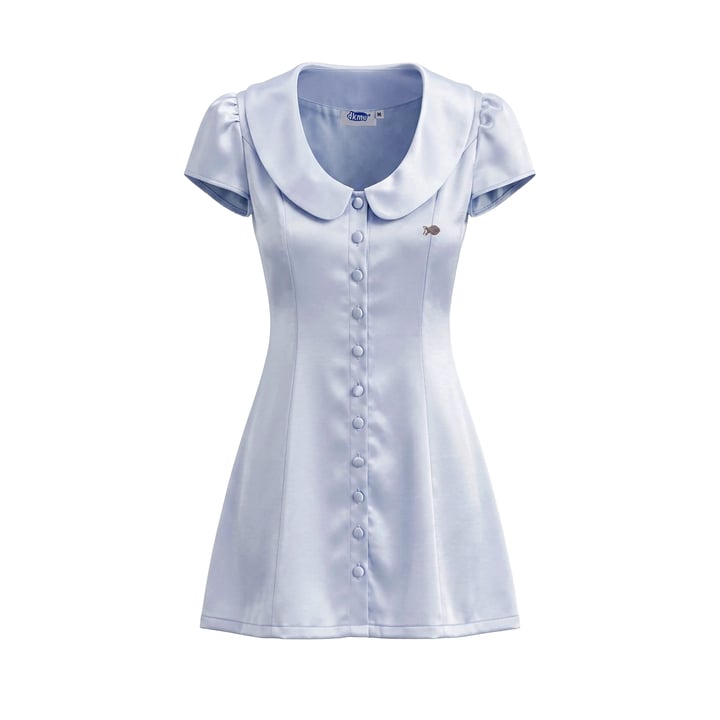 DKMV Monaco Dress - Classic Blue Satin Short Dress with Safety Shorts