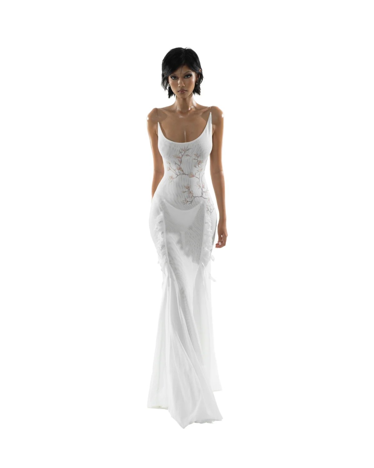 HUELLEYROSE Melusine Floral Print Sheer Maxi Dress