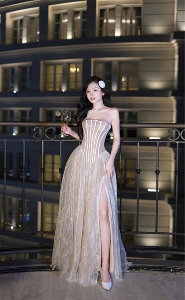 THAOBIBI Lace Bustier Slit Maxi Dress