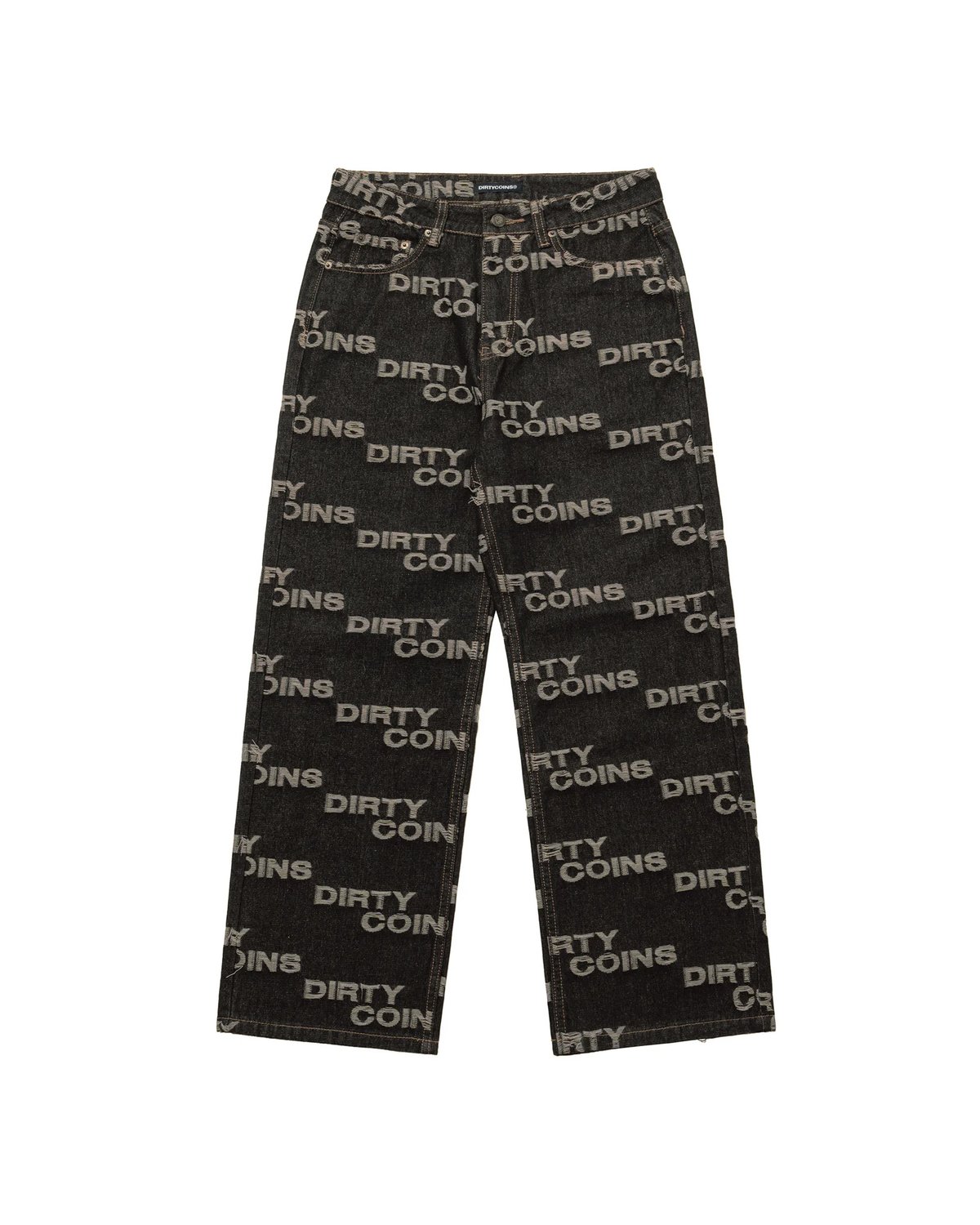 DIRTYCOINS Baggy Denim Frayed Logo Pants