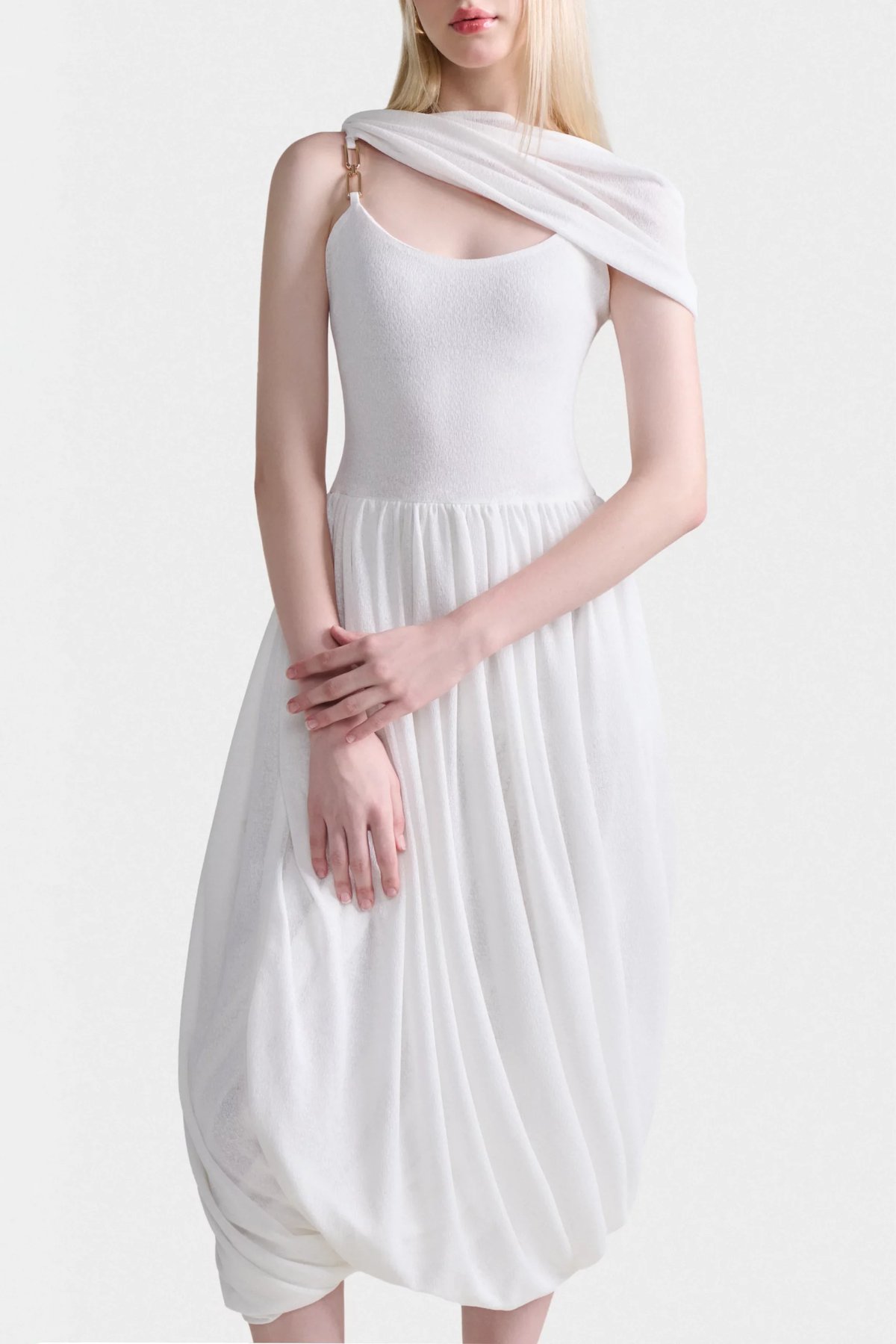 DEAR JOSÉ Hera Drape Midi Dress in White