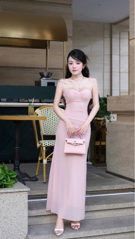 THAOBIBI Mesh Spaghetti Strap Maxi Dress