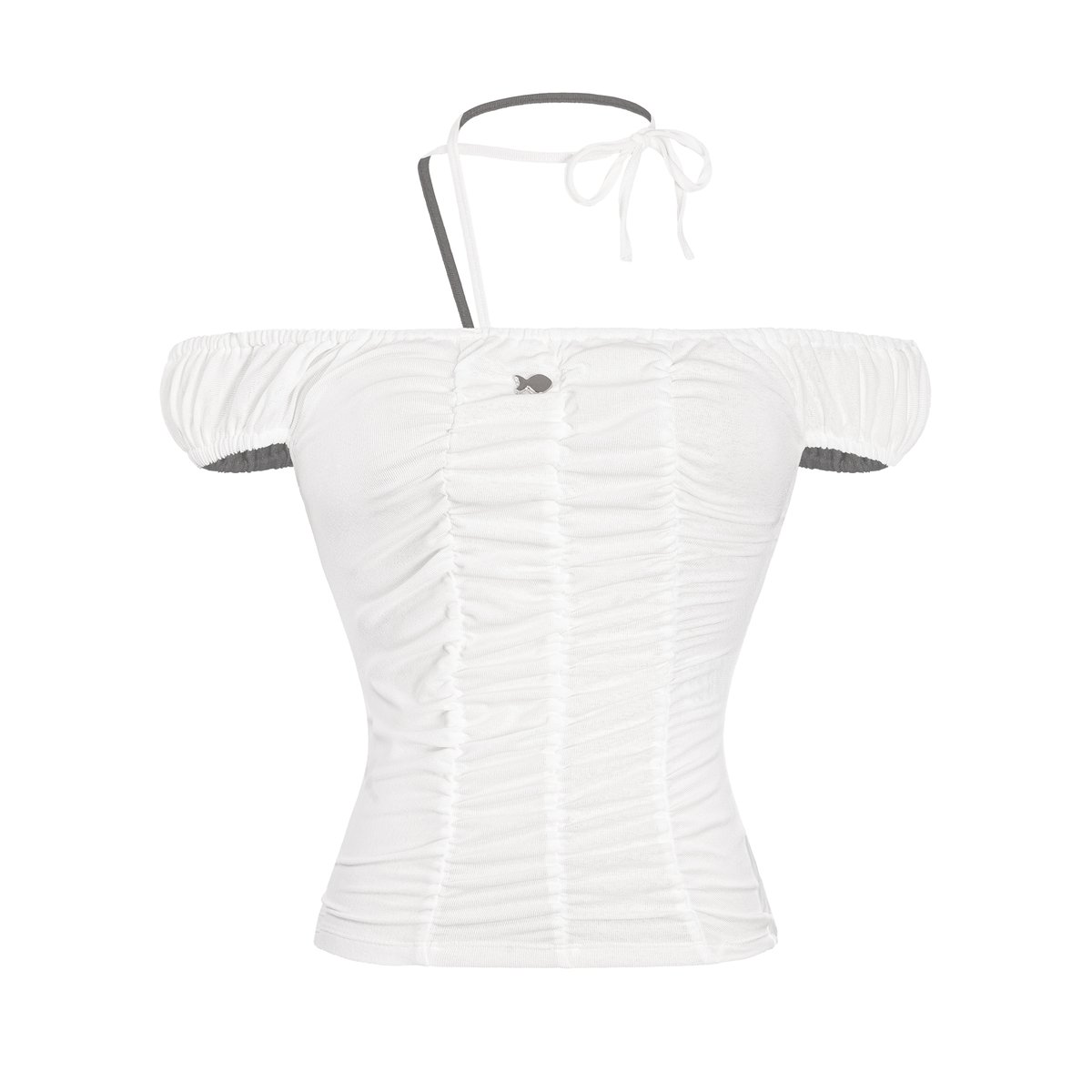 DKMV Emerald Off-Shoulder Bow Tie Ruched Top