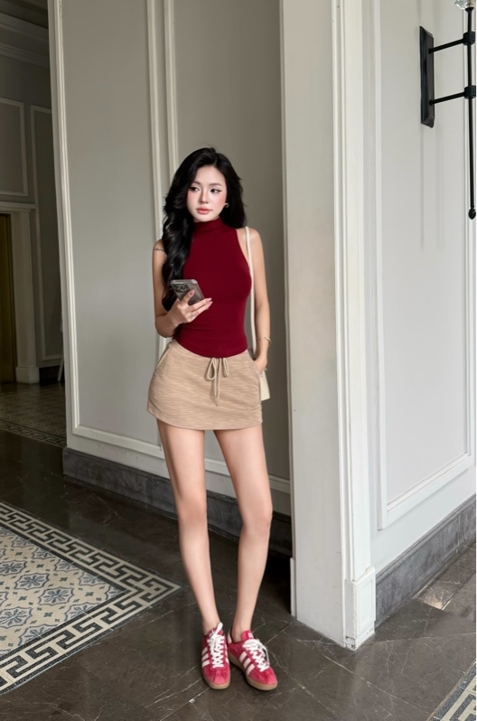 THAOBIBI A-Line Jersey Mini Skirt