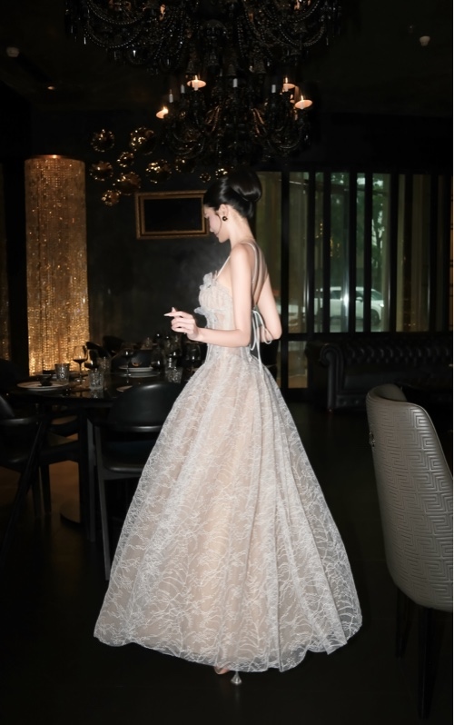 THAOBIBI Butterfly Embroidery Lace Spaghetti Strap Maxi Dress