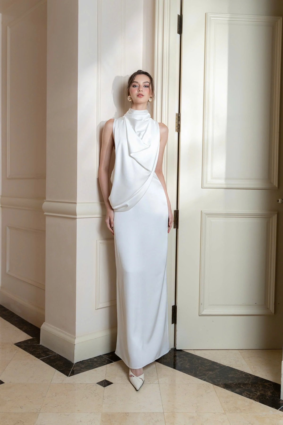 KISSERINE REGINA Satin High Neck Elegant Dress
