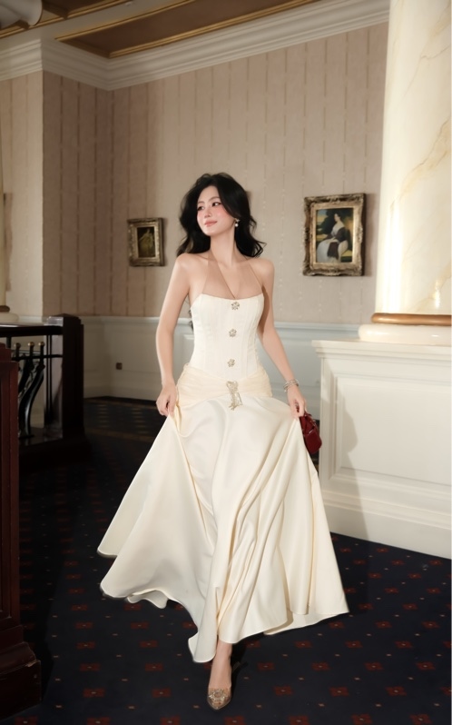 THAOBIBI Silk Halter Maxi Dress