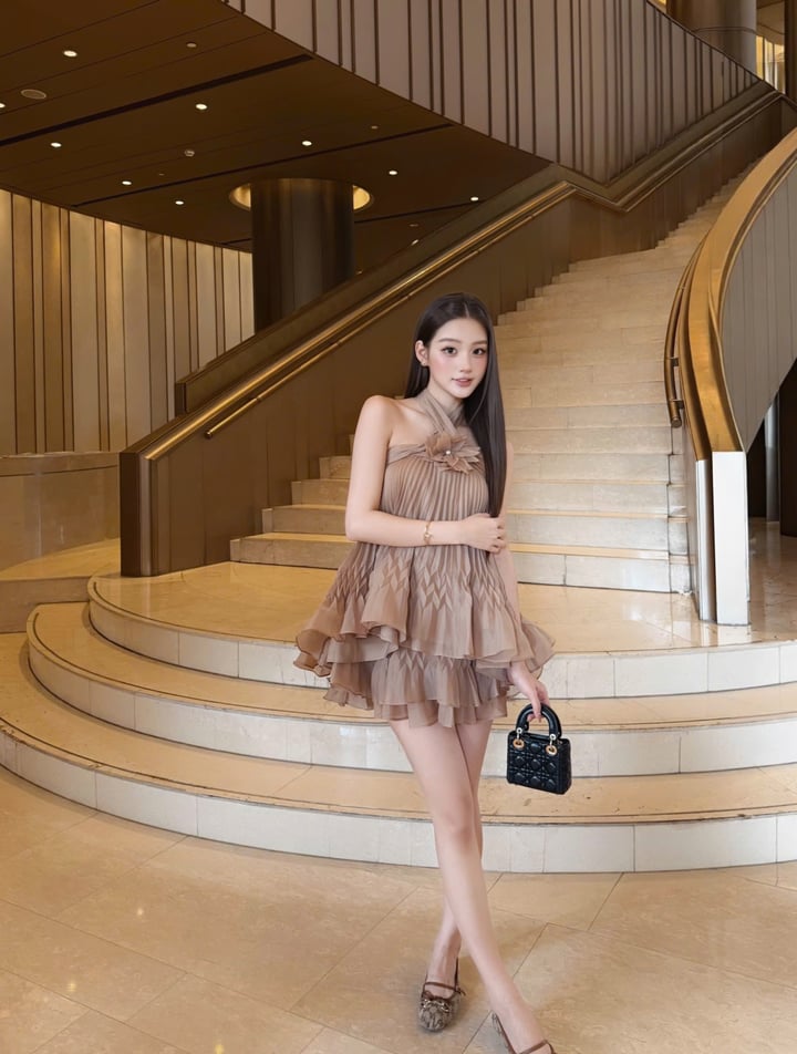 CHOU CHOU 碎花褶皺掛脖連身裙套裝