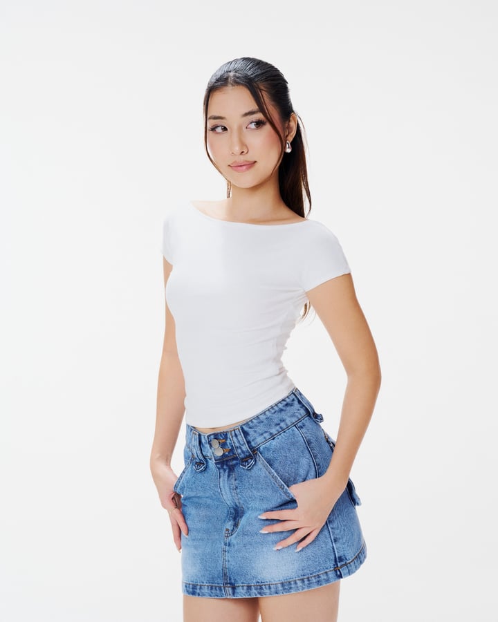 DOTTIE Macie Short Sleeve Boat Neck T-shirt - White