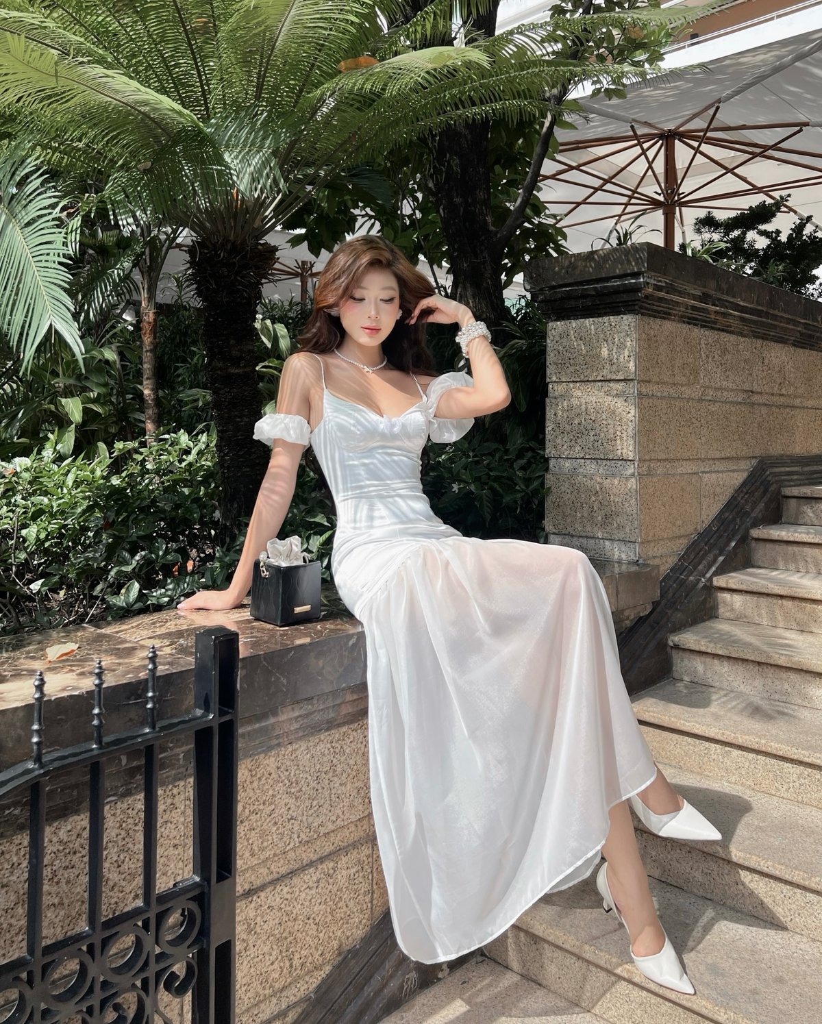Emilie Marnie Satin Bow Off-Shoulder Maxi Dress