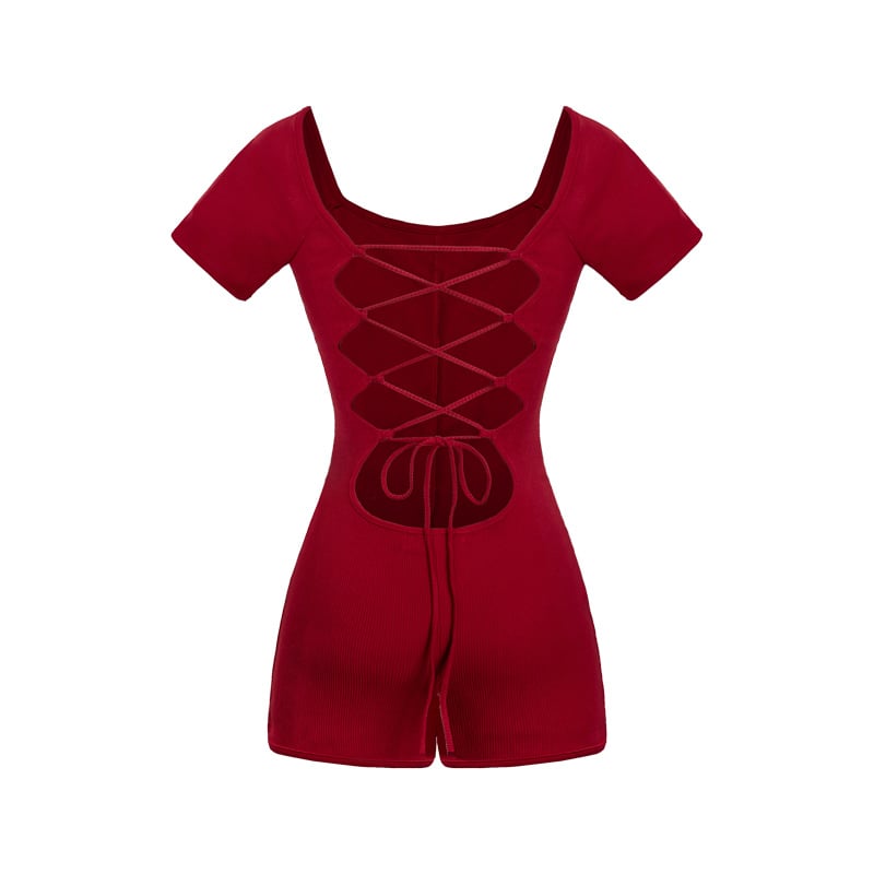 SISTERS Landii Lace-up Waist Short Jumpsuit