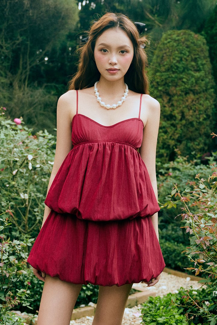 DOTTIE Red Spaghetti Strap Bubble Top