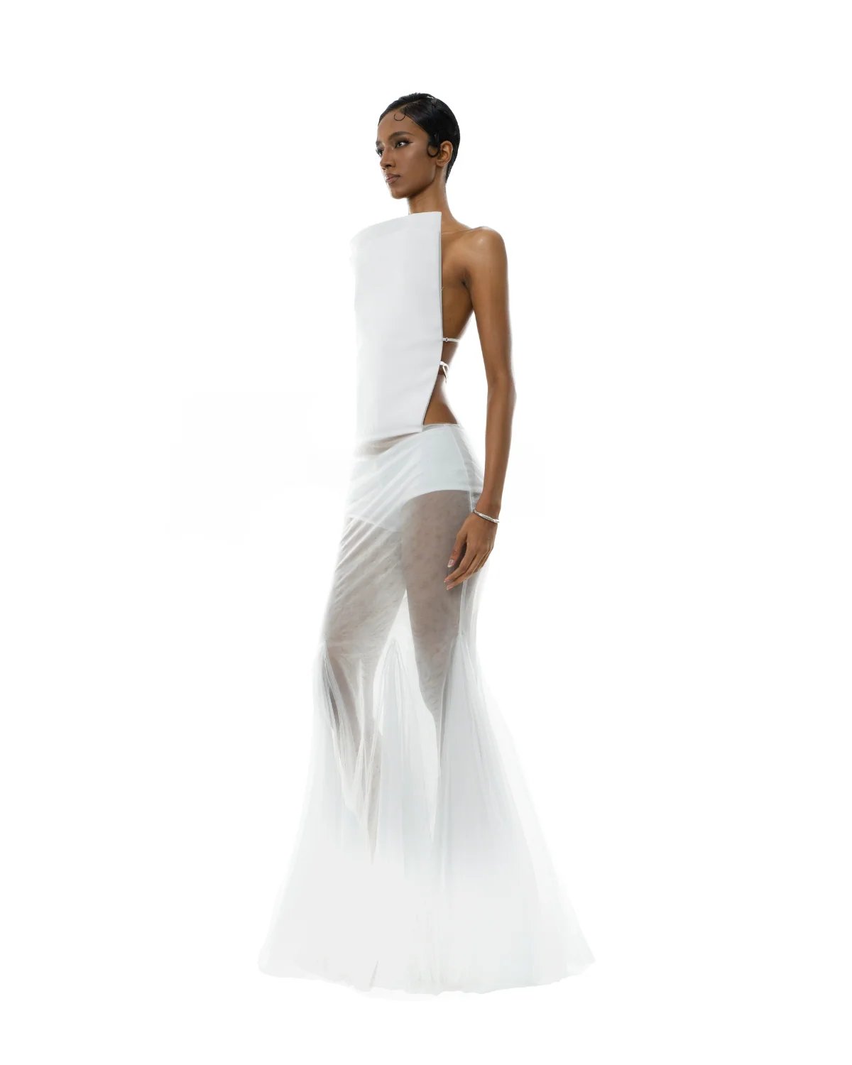 HUELLEYROSE Katherine Open Back Trapezium Panel Maxi Dress
