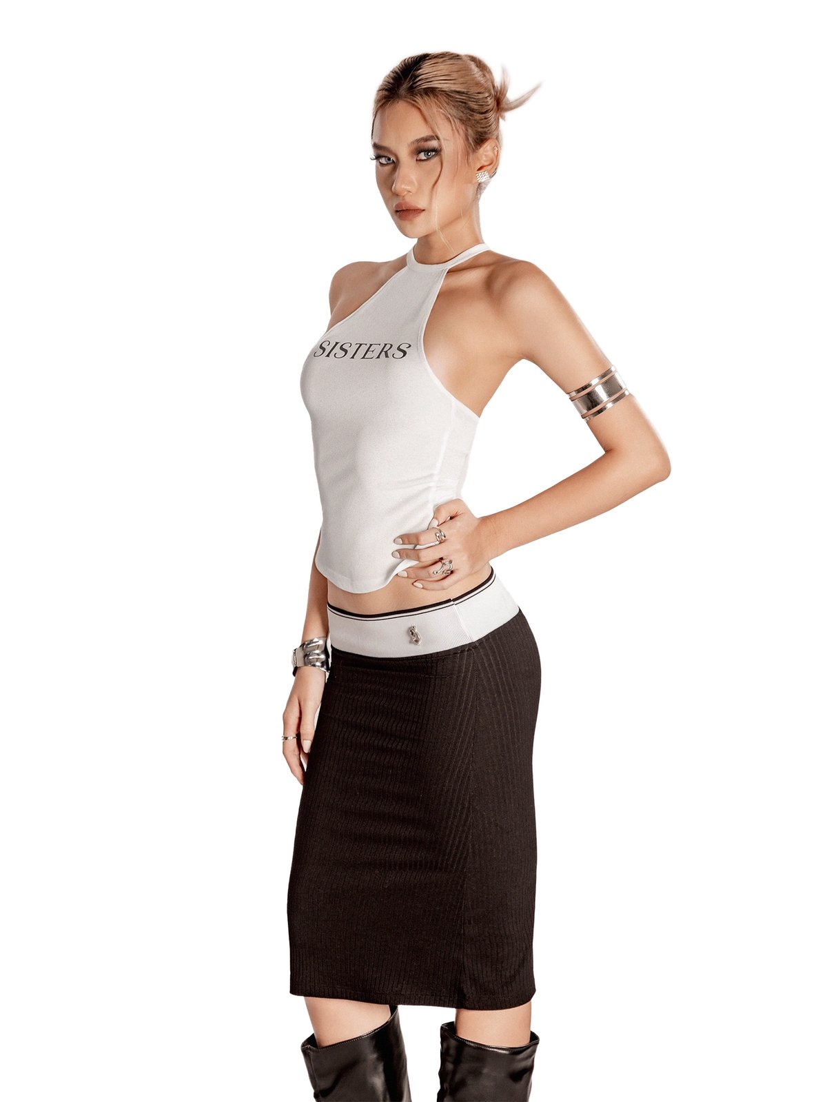 SISTERS Lotus Longline Halter Top - White