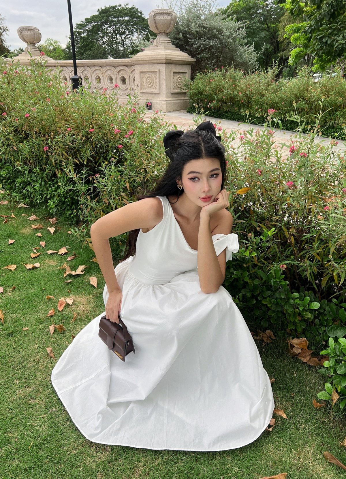 DOTTIE One-Shoulder Poplin Mix Midi Dress