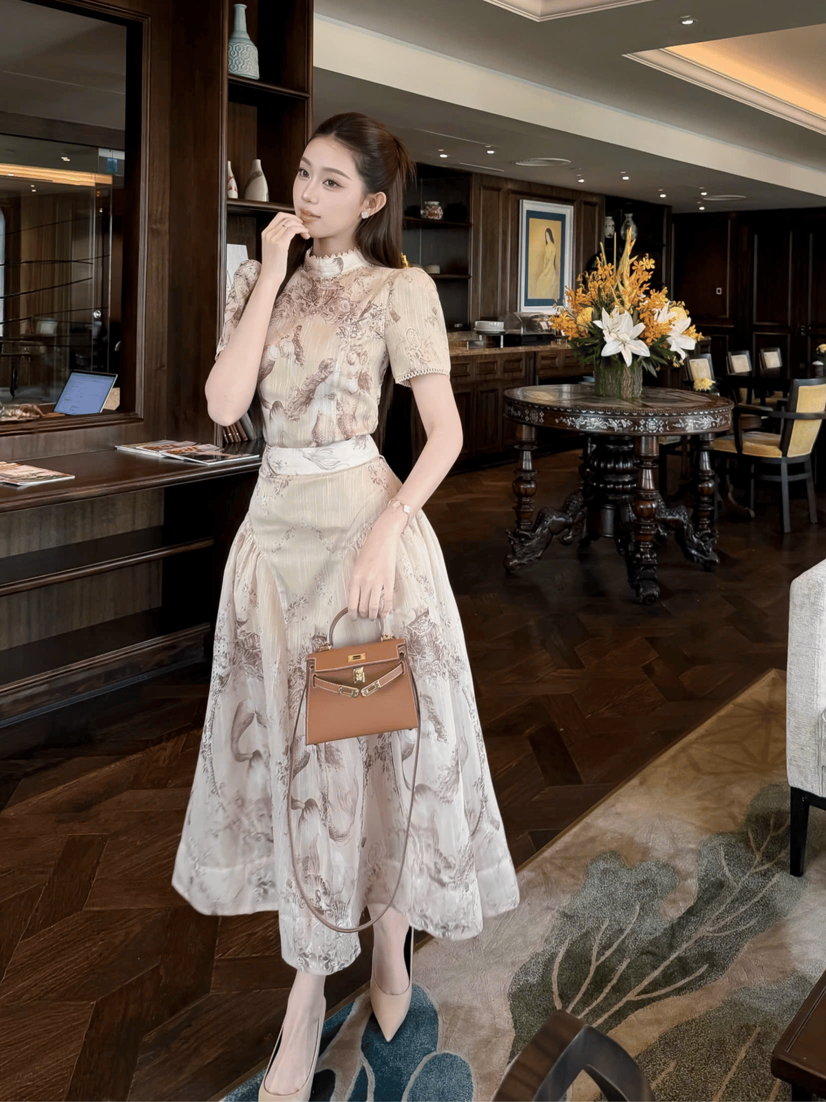 Tran Ali Patterned Short Sleeve Top and Maxi Skirt Set
