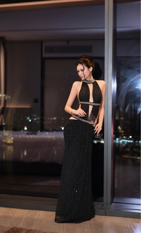 THAOBIBI Embellished Cut-out Maxi Evening Dress