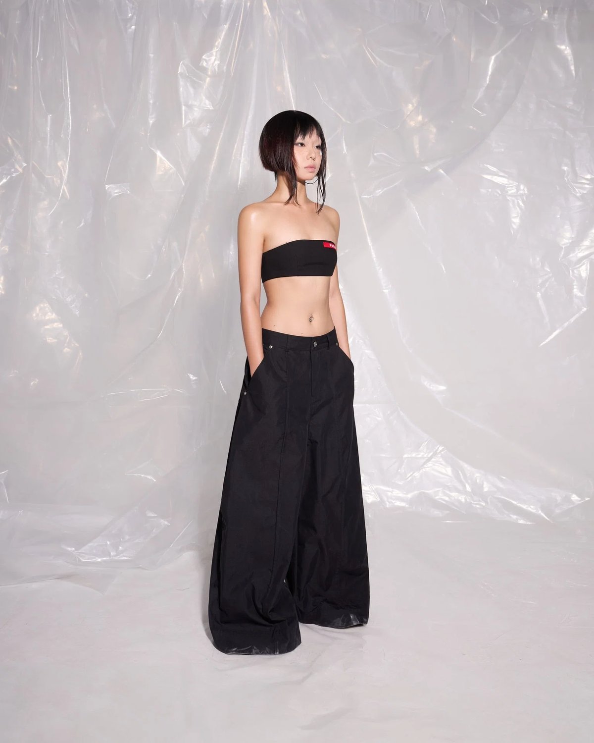 PUSH PUSH SONIC Wide Leg Low Rise Khaki Pants - Black