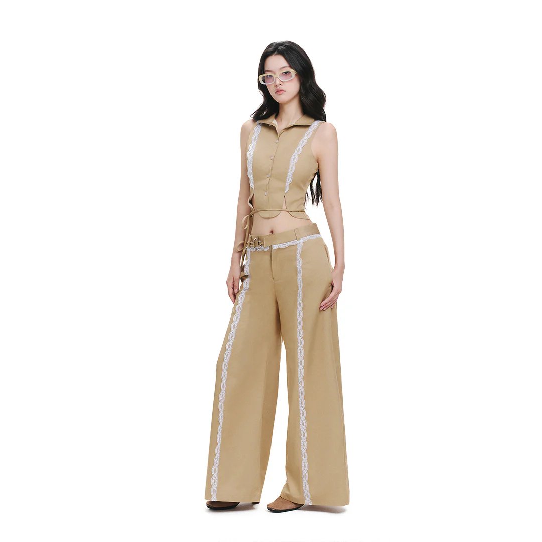 AIAI Hazel Lace Trim Low-Waist Wide Leg Trousers