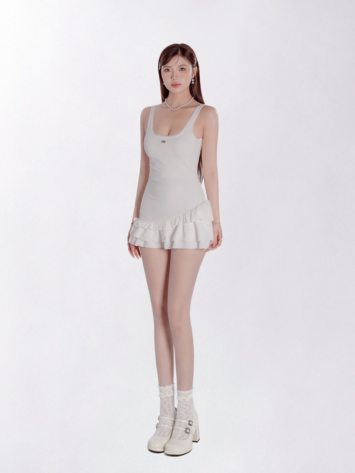 DKMV Bennie Dress 方領露背荷葉邊層次短裙