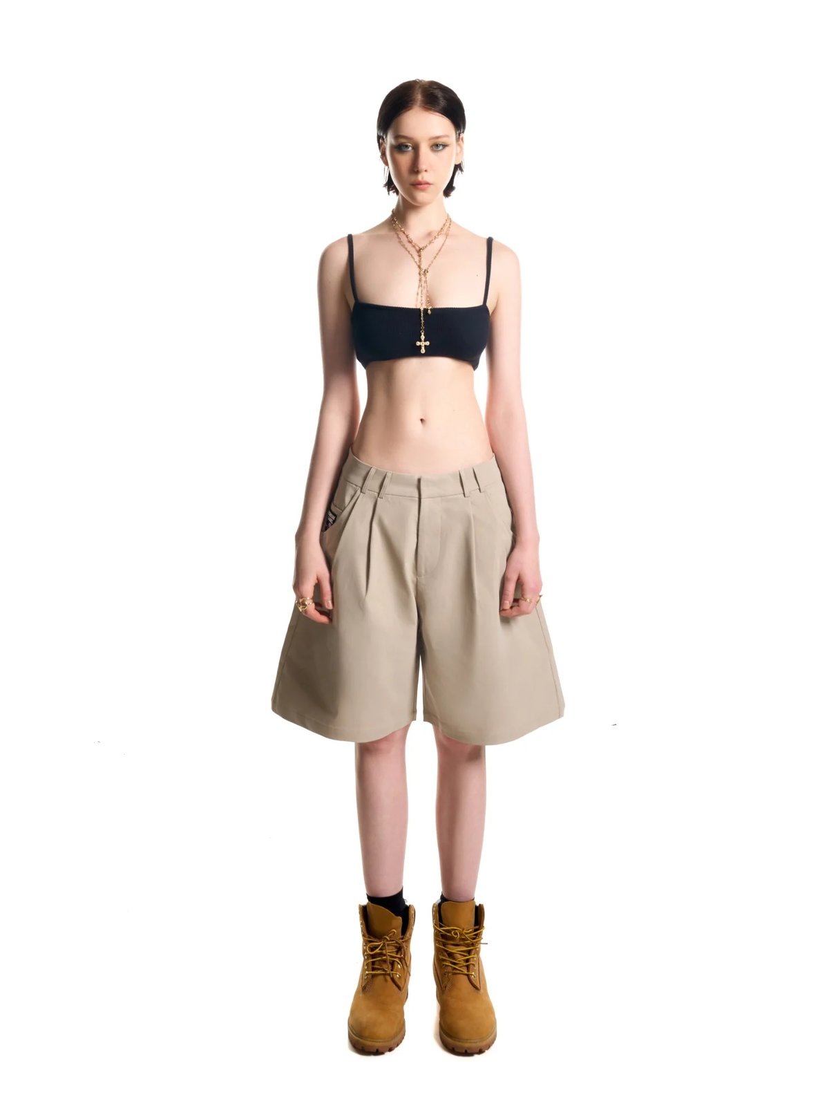 HADES Pleated Casual Shorts - Beige