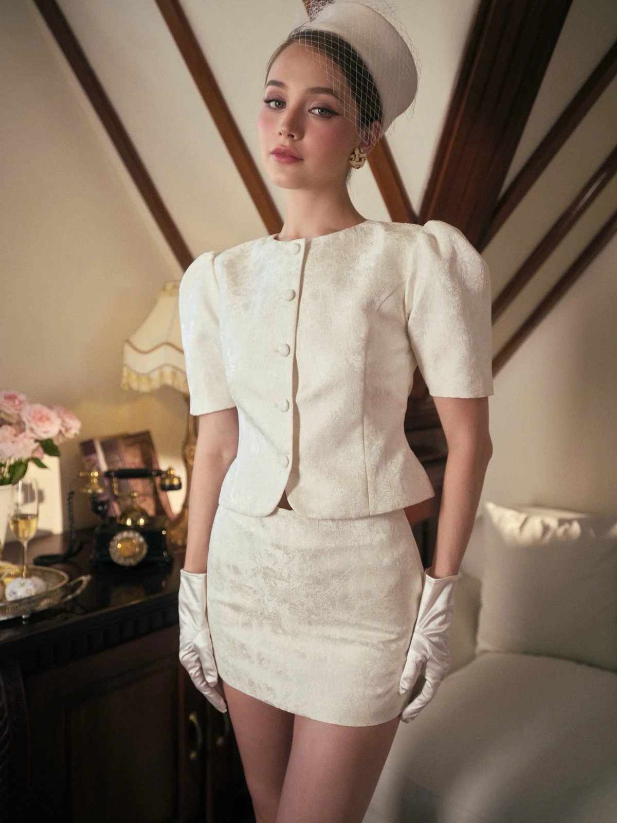 KISSERINE MON CHÉRI Brocade Set - Ivory White