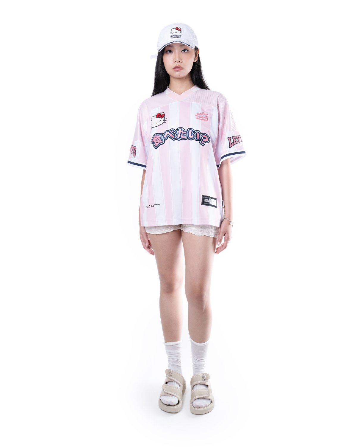 Levents® x Hello Kitty 條紋寬鬆運動球衣 T-Shirt - 粉紅色