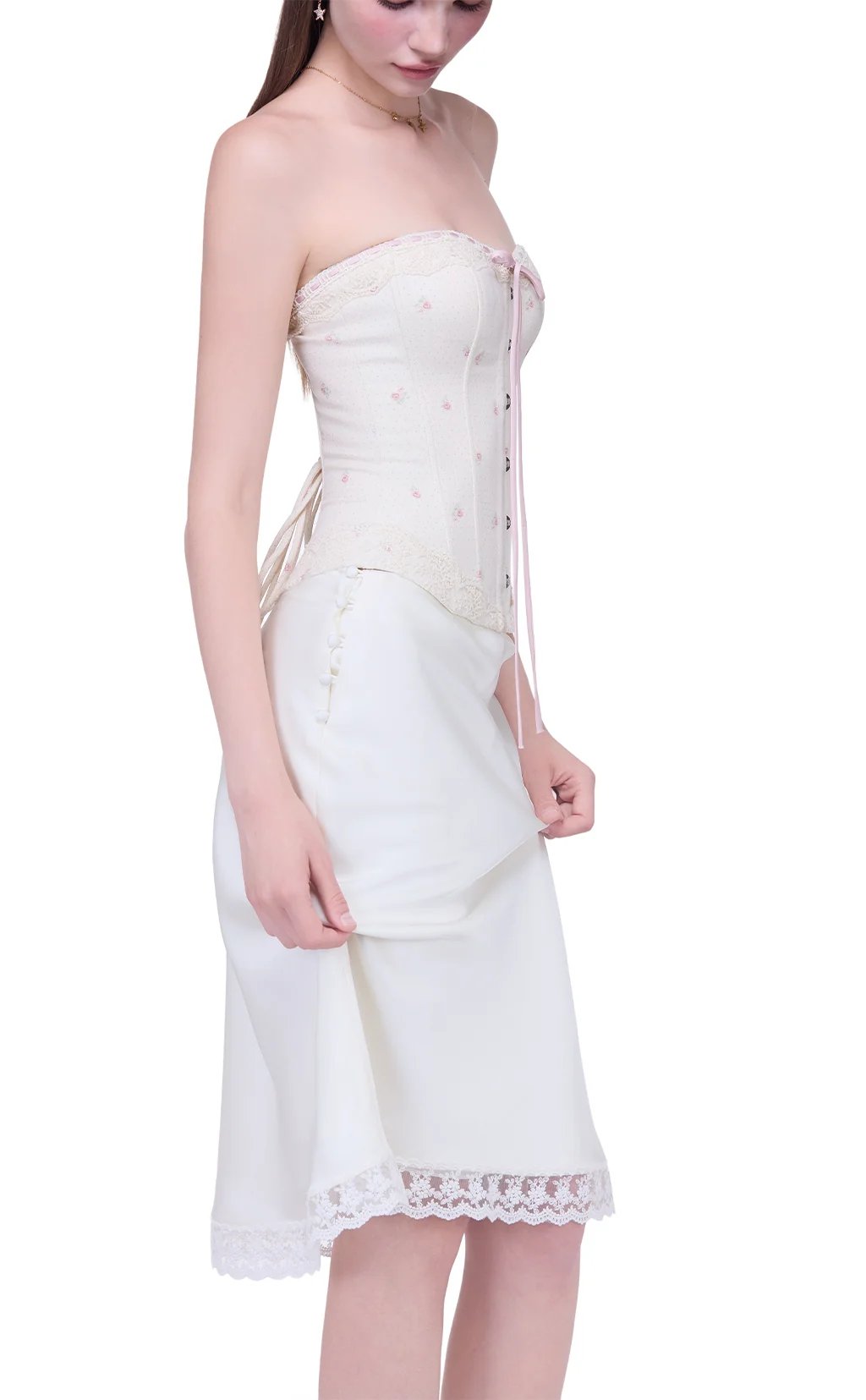 JUBIN Belle 蕾絲拼接抹胸連身裙