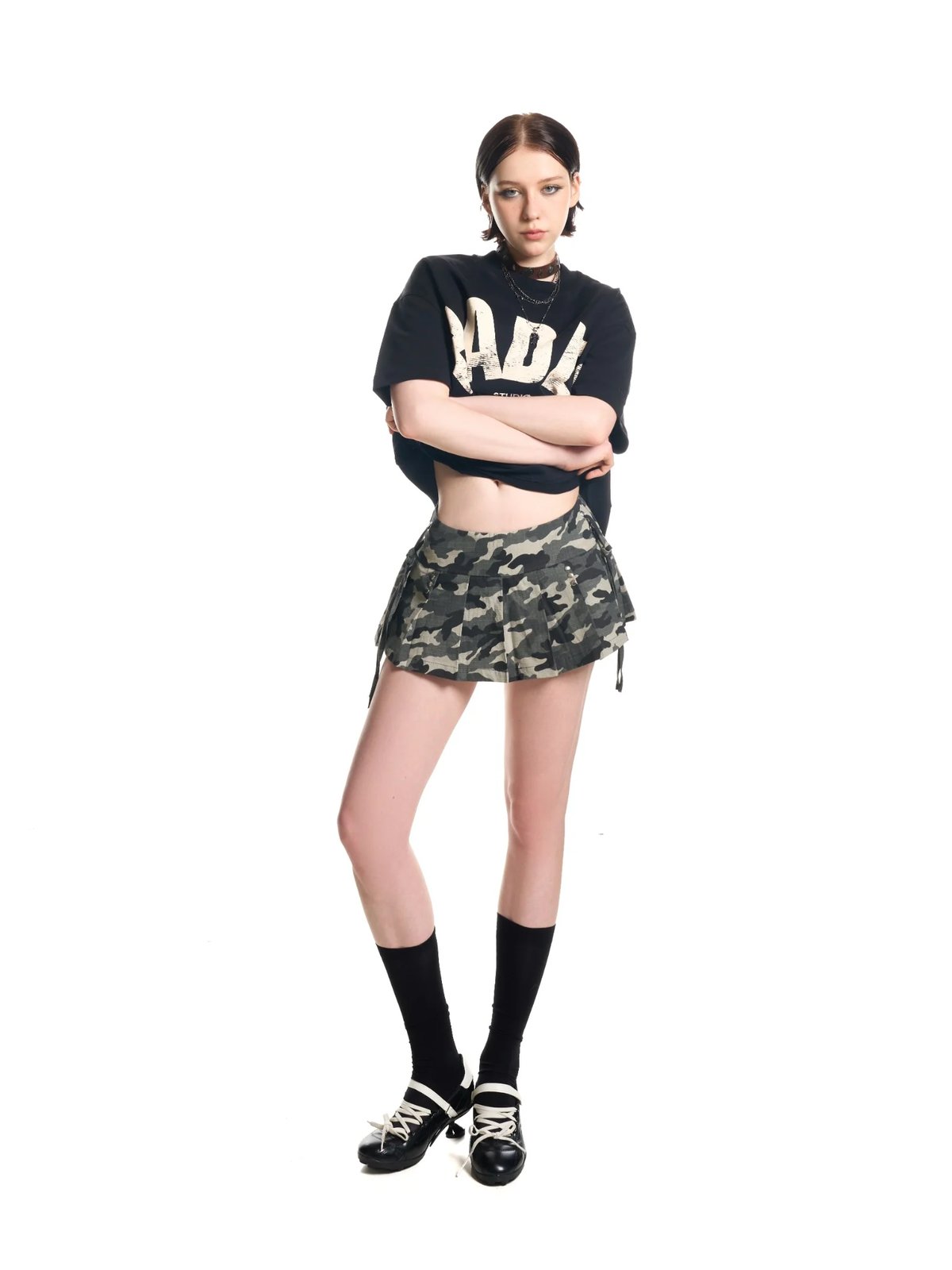 HADES Camo 迷彩褶皺迷你裙