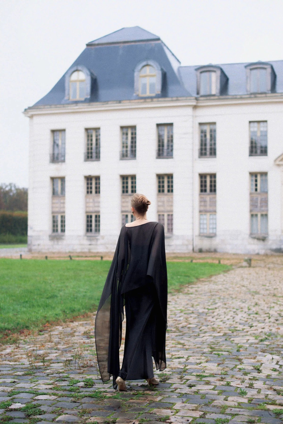 KISSERINE KRIXIE Dress - Strapless Silk Gown with Sheer Organza Cape