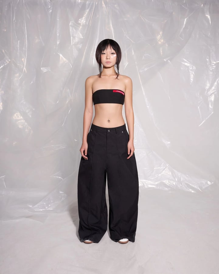 PUSH PUSH SONIC Wide Leg Low Rise Khaki Pants - Black