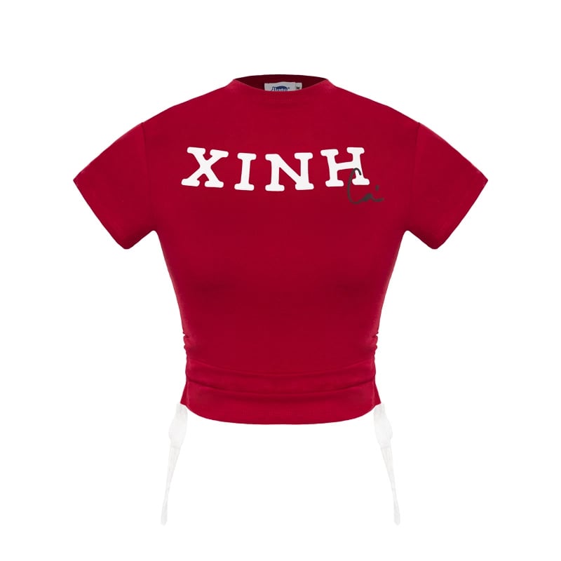 DKMV XINH Cá Baby Tee Graphic Print Cropped T-Shirt with Drawstring