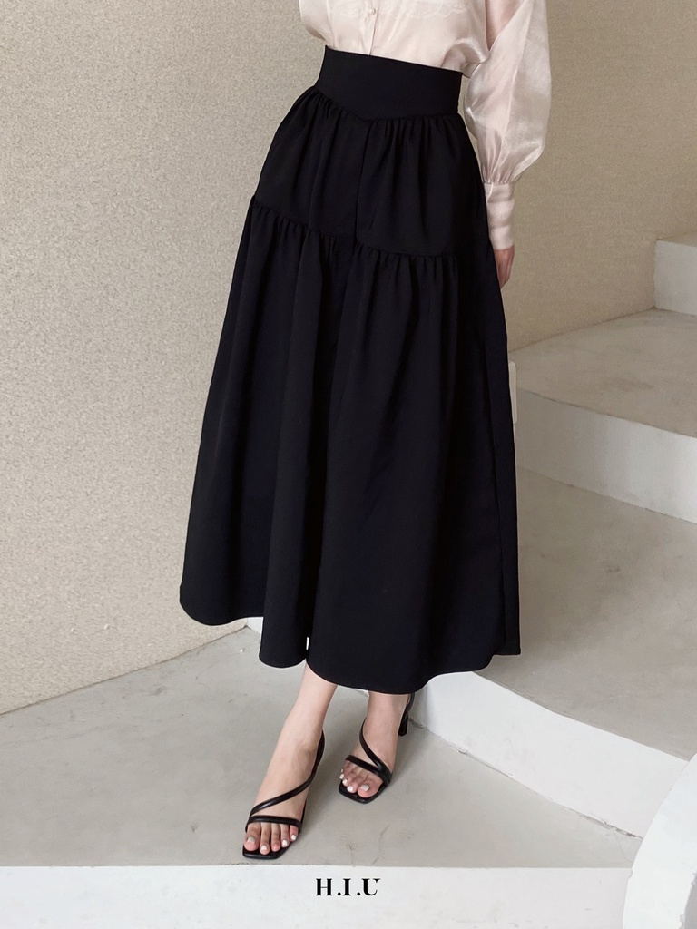 LUNES HIU Design High Waisted A-Line Midi Skirt