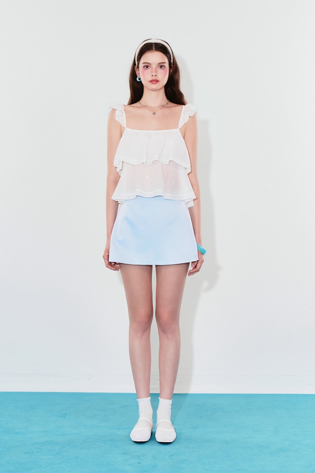 DOTTIE Two-Tier Embroidered Camisole Top - White - T1200