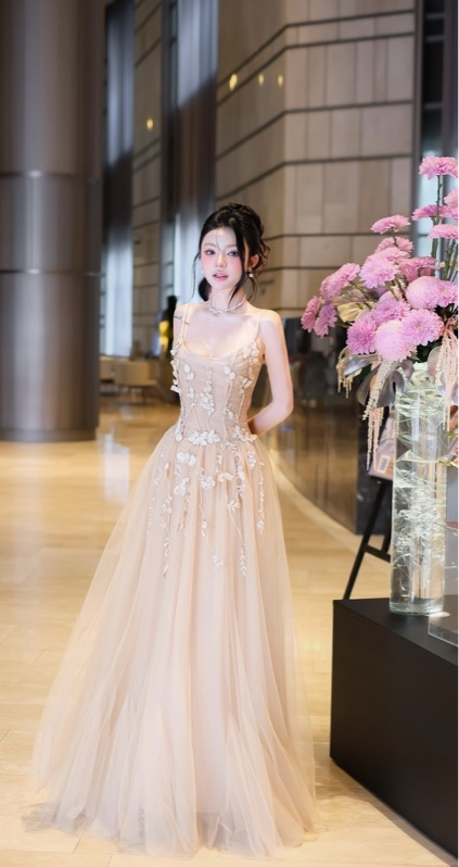 THAOBIBI Princess Embroidered Mesh Maxi Dress