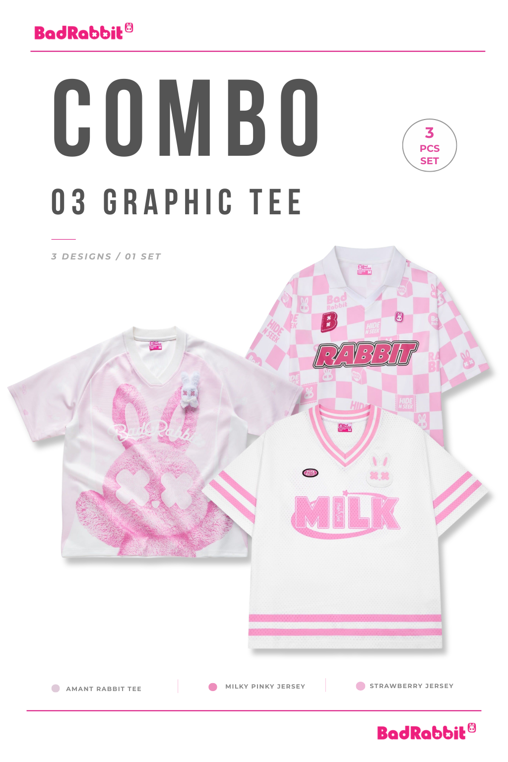 BAD RABBIT 三件套 圖案 T-Shirt 套裝 (STRAWBERRY / AMANT / MILKY)