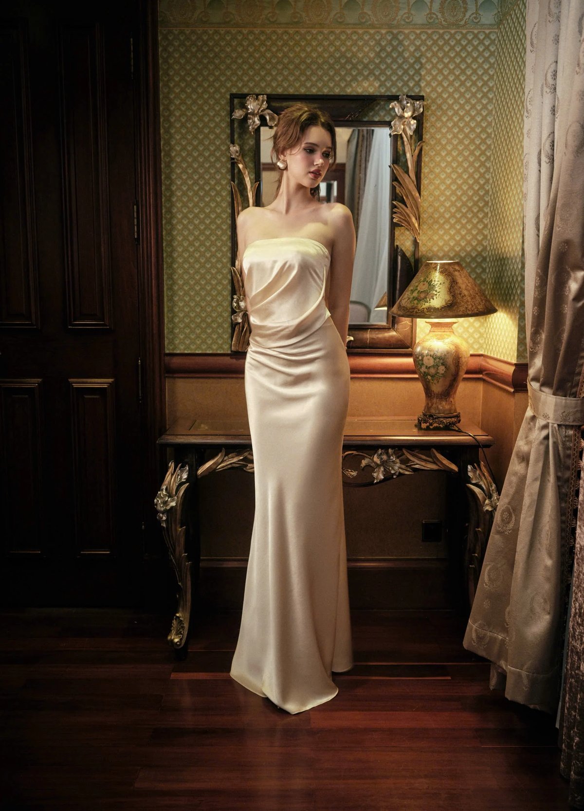 KISSERINE MONROE Satin Strapless Dress