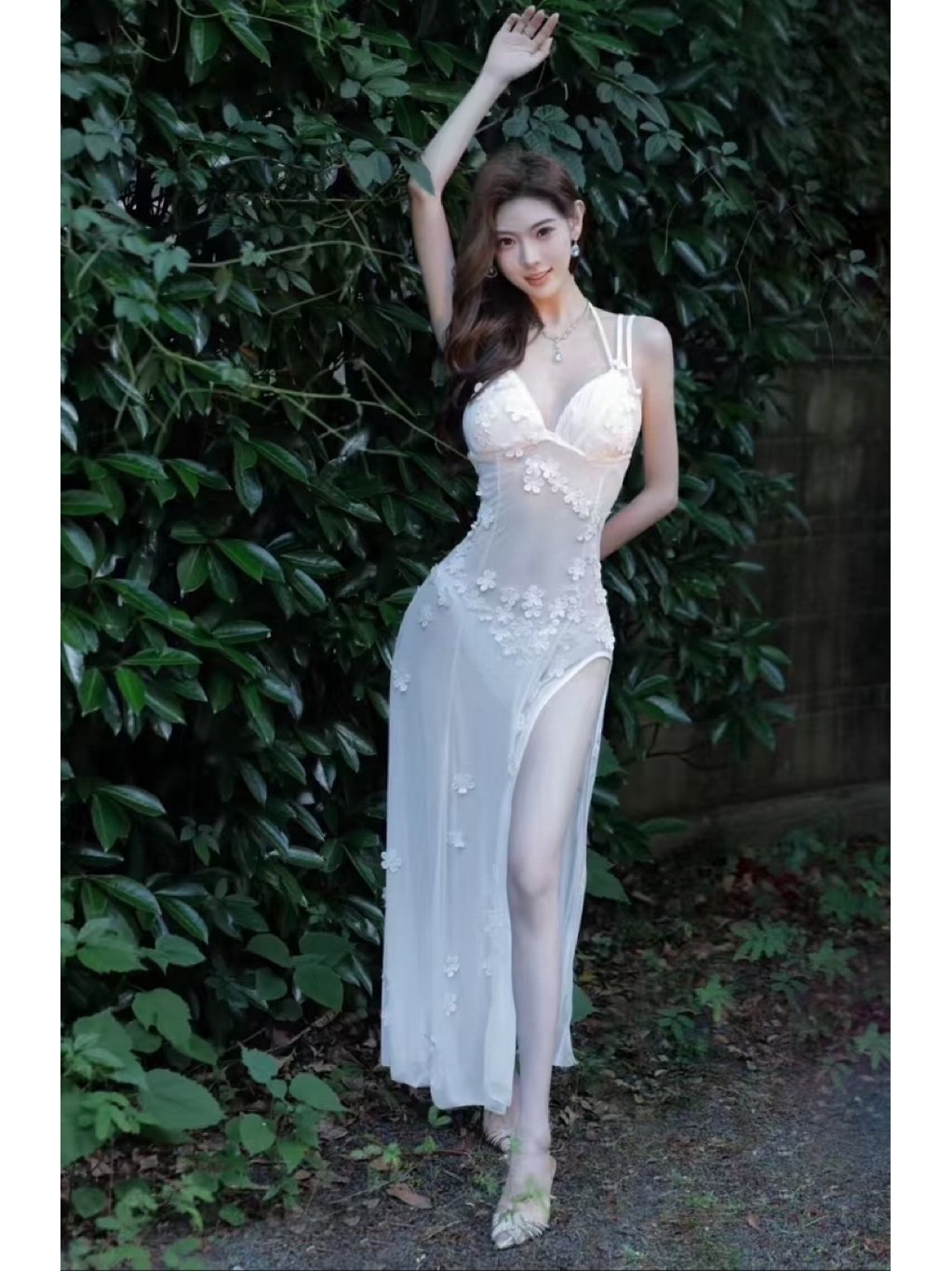 pinkup Molyn Set White Lace Floral Maxi Dress