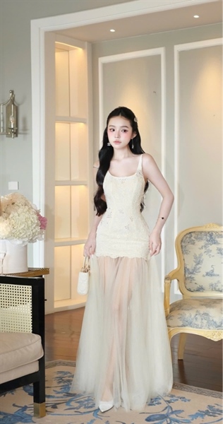 THAOBIBI 花紋蕾絲長款連身裙
